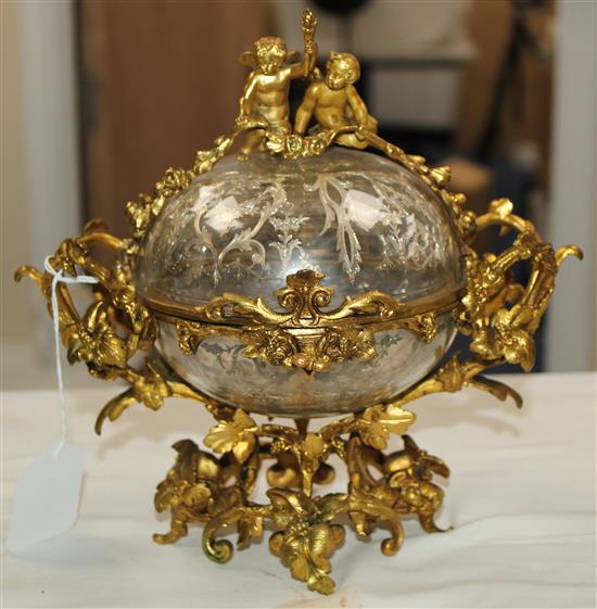 A 19th century French ormolu mounted glass and silver casket, by Alphonse Giroux of Paris, 9in.